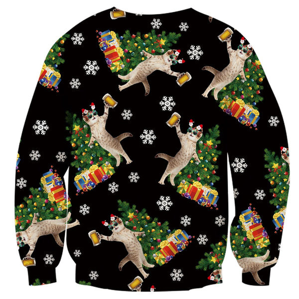 Beer DJ Cats Black Ugly Christmas Sweater