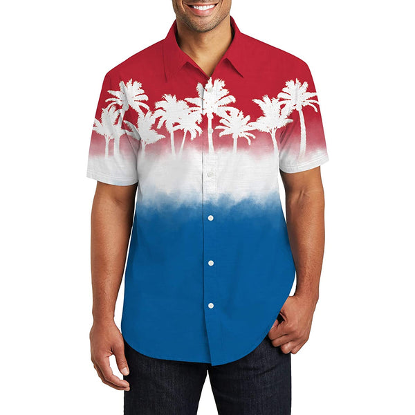 Red & Blue Palm Tree Funny Button Up Shirt