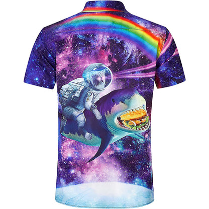 Astronaut Katze reitet Taco Hai lustiges Hawaiihemd