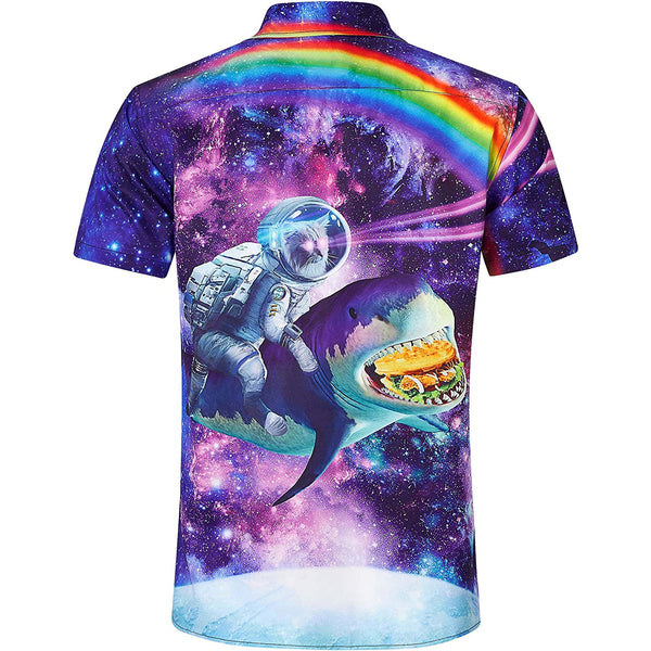 Astronaut Cat Riding Taco Shark Funny Hawaiian Shirt