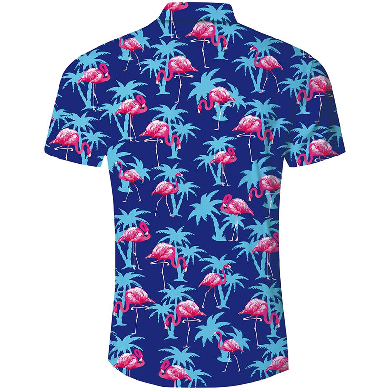 Blue Palm Tree Flamingo Funny Button Up Shirt