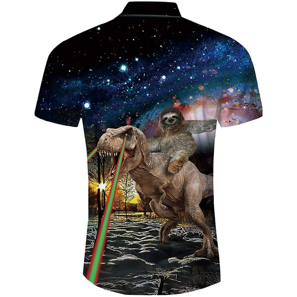 Sloth Riding Dinosaur Funny Hawaiian Shirt