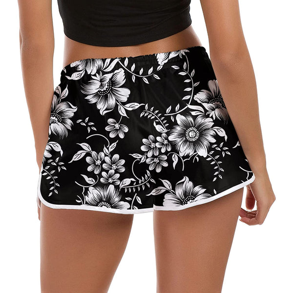 Flower Black Funny Board Shorts for Women