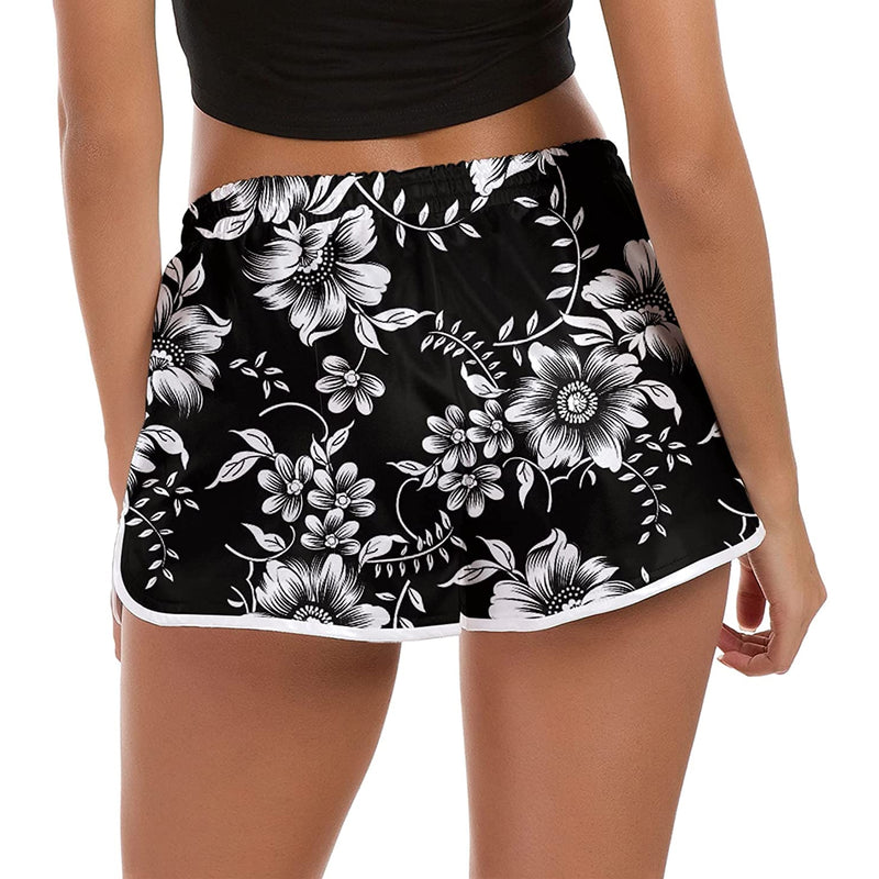 Flower Black Funny Board Shorts for Women