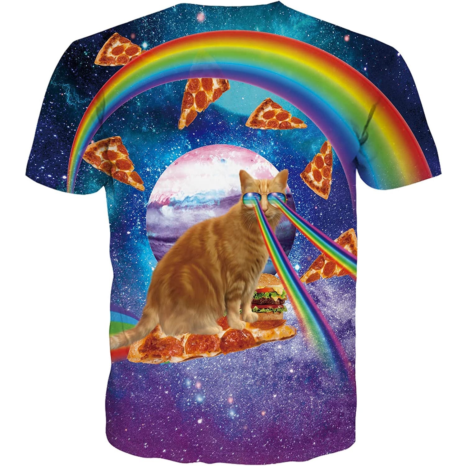 ★AWESOMEUS★ RIDICULOUS CAT PIGMENT TSHIRTGRAY Galaxy Rainbow Pizza Cat Funny T Shirt – D&F Clothing®