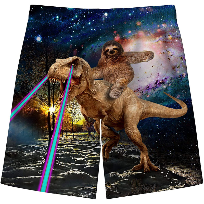 Sloth Riding Dinosaur Funny Boy Swim Trunk