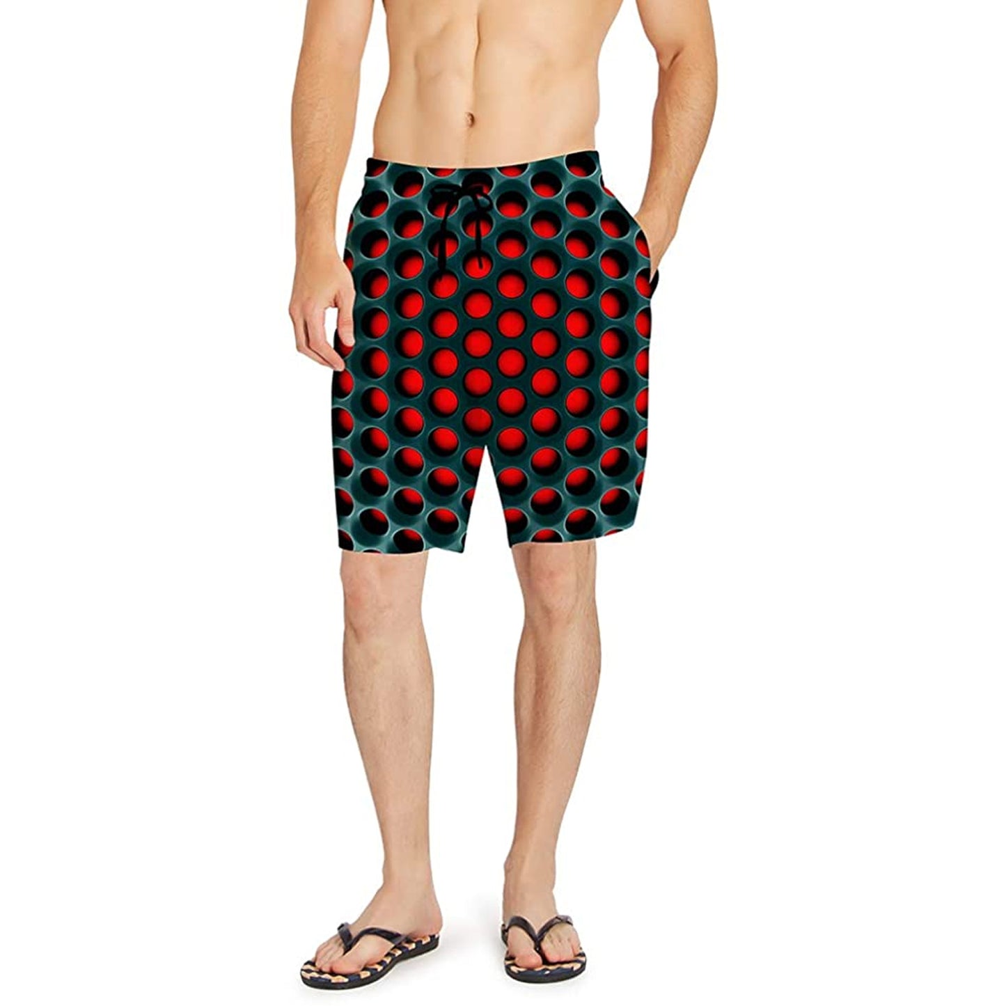 Red Honeycomb Funny Swim Trunks