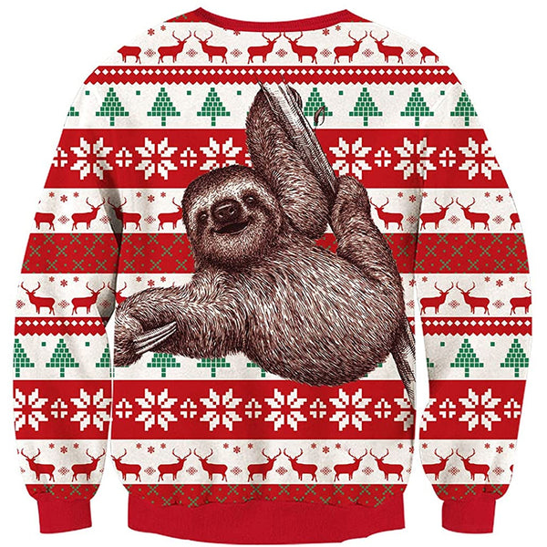 Sloth Climbing Red Ugly Christmas Sweater