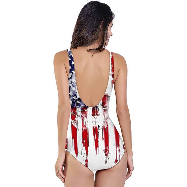 American Flag Skull Ugly One Piece Swimsuit