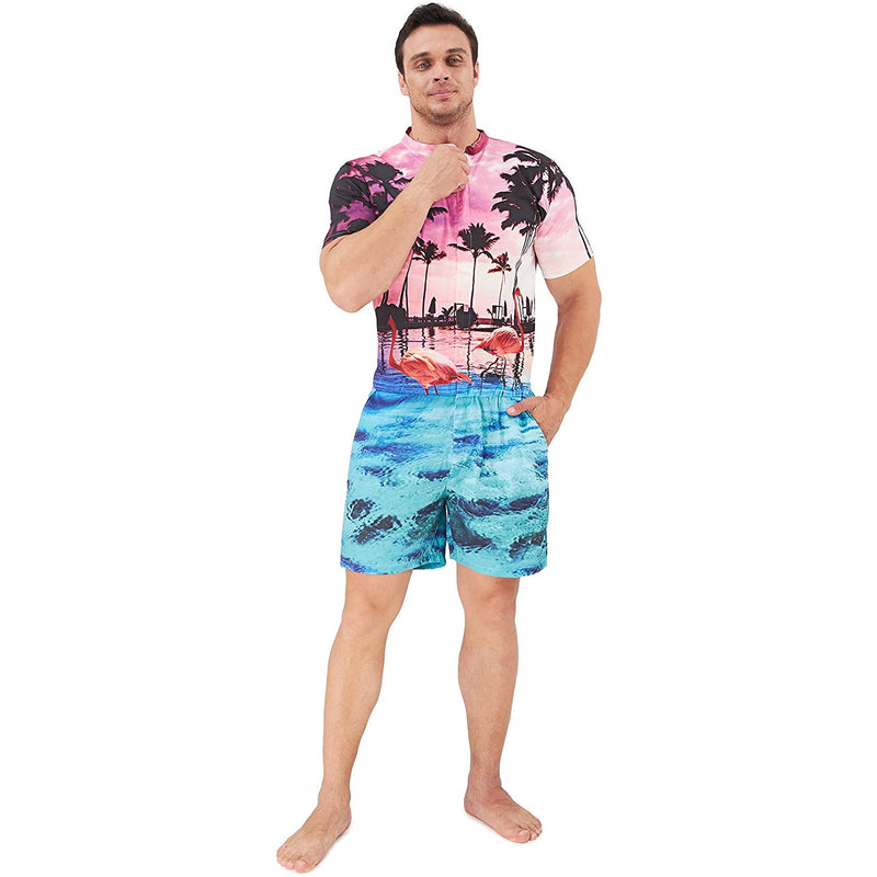 Sunset Palm Tree Flamingo Men Romper