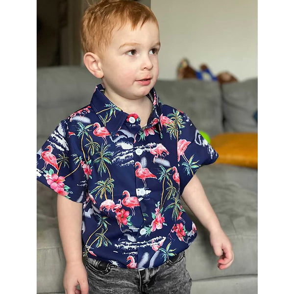 Flamingos Navy Funny Toddler Hawaiian Shirt