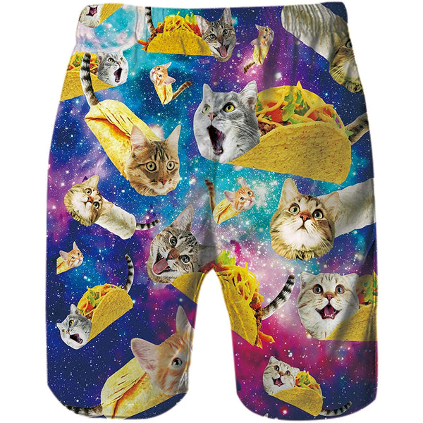 Space Taco Cat Funny Swim Trunks