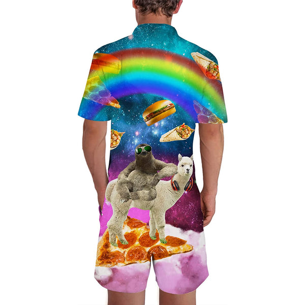 Rainbow Sloth Riding Llama Men Romper