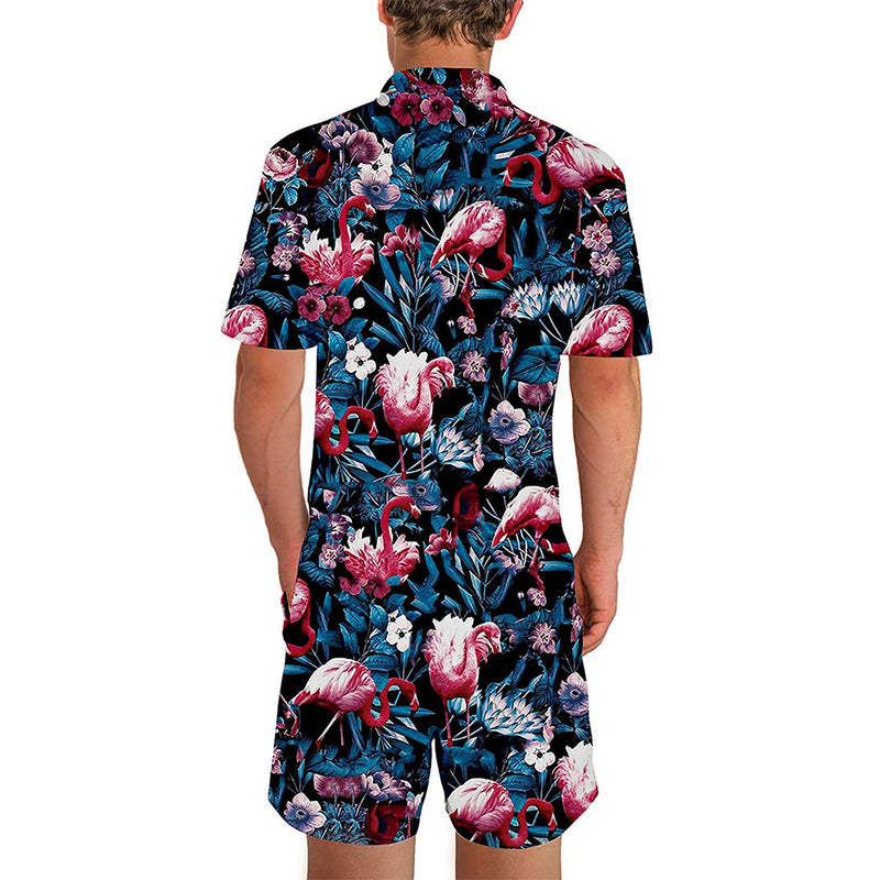 Flamingos Blue Male Romper