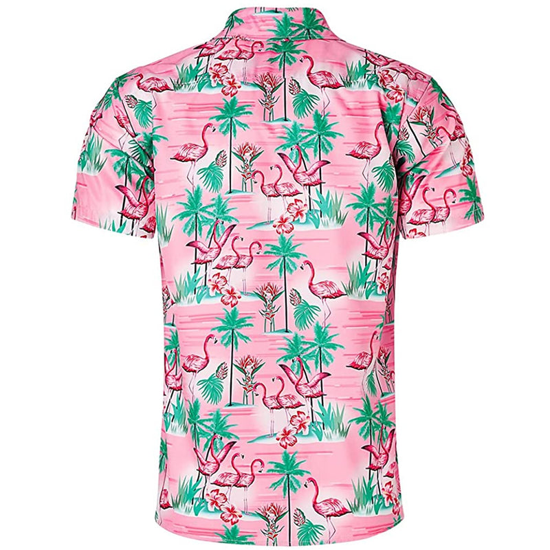 Palm Tree Pink Flamingo Funny Button Up Shirt