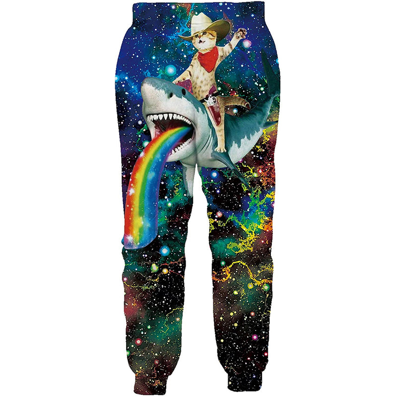 Paint Cat Riding Shark Funny Sweatpants – D&F Clothing