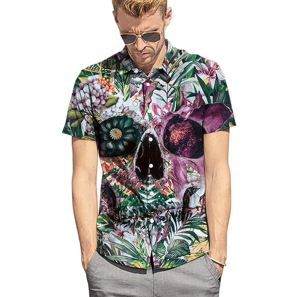 Floral Leaf Skull Funny Hawaiian Shirt