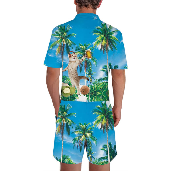 Beer Dj Cat Palm Tree Men Romper