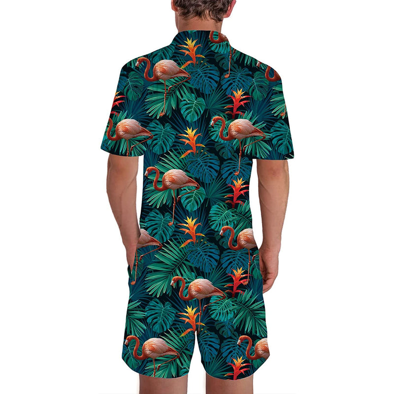 Palm Leaf Flamingo Men Romper