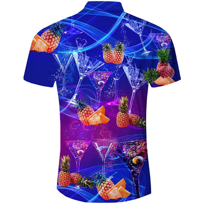 Blaues Wein-Ananas-lustiges Button-Up-Shirt