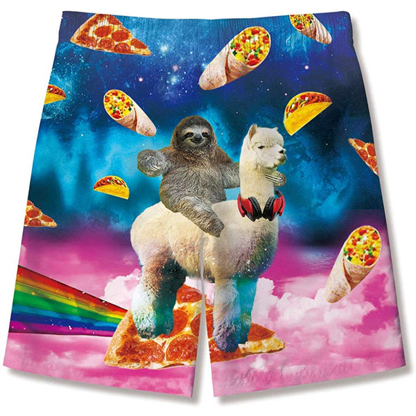 Sloth Riding Llama Funny Boy Swim Trunk