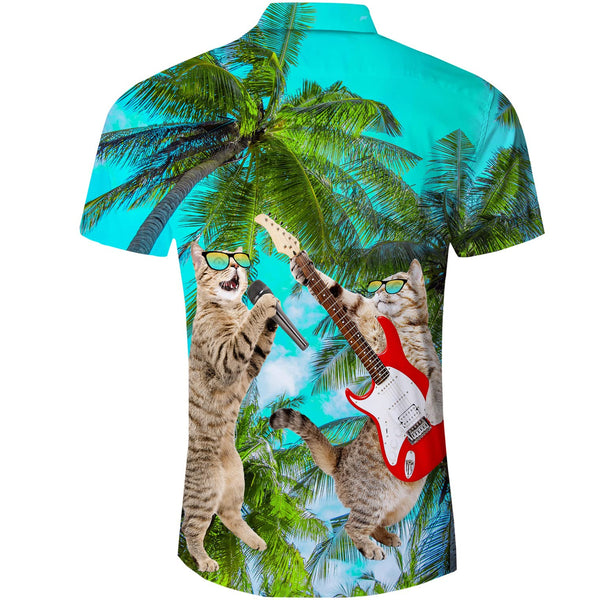 Palm Tree Guitar Cat Funny Hawaiian Shirt