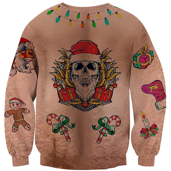 Hairy Chest Skull Bells Ugly Christmas Sweater