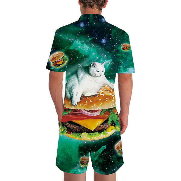 Cat Hamburger Green Men Romper