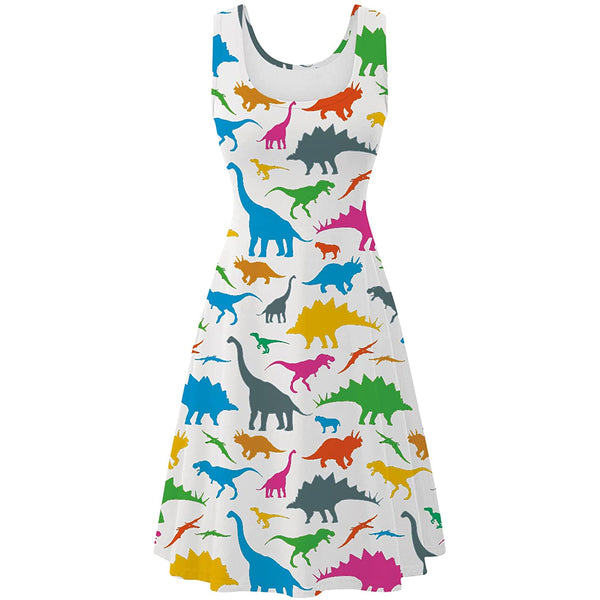 Dinosaur White Funny Dress for Women