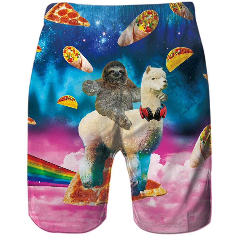 Sloth Riding Llama Funny Swim Trunks