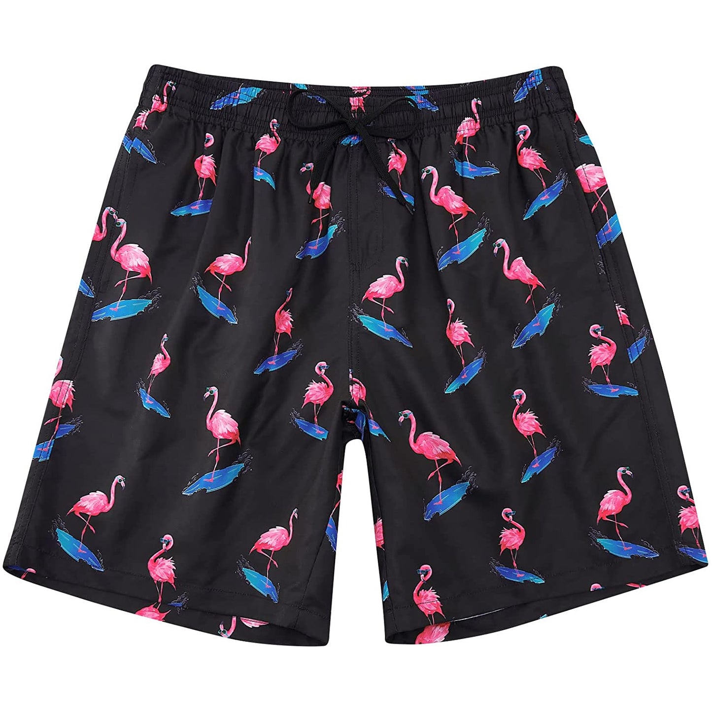 Lustige Badehose mit Surf-Flamingo