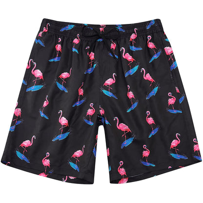 Lustige Badehose mit Surf-Flamingo