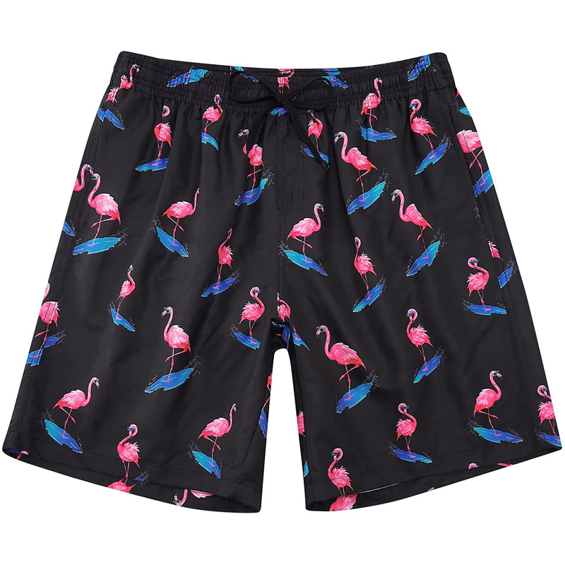 Surfing Flamingo Funny Swim Trunks