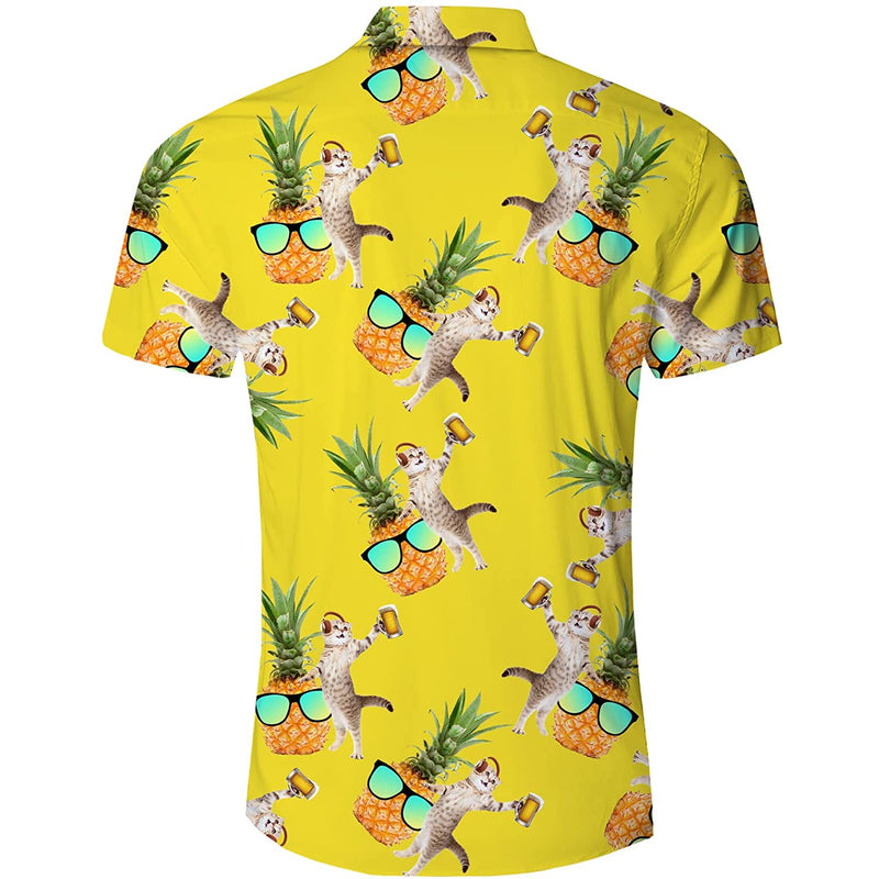 Dj Beer Cat Pineapple Yellow Funny Hawaiian Shirt