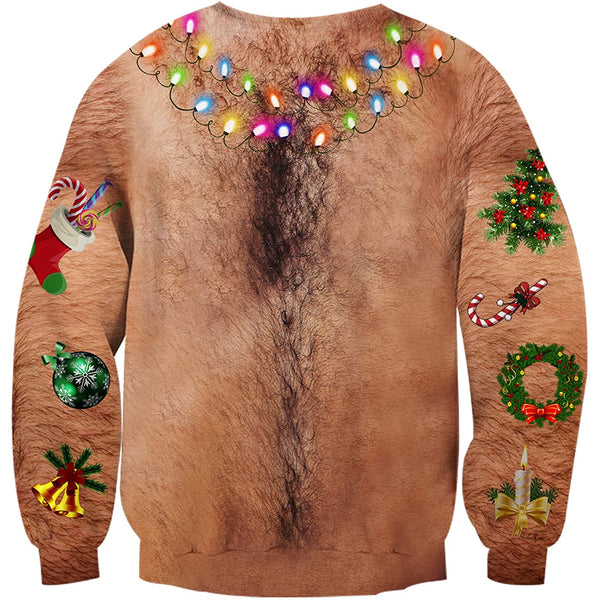 Hairy Chest Bulbs Ugly Christmas Sweater