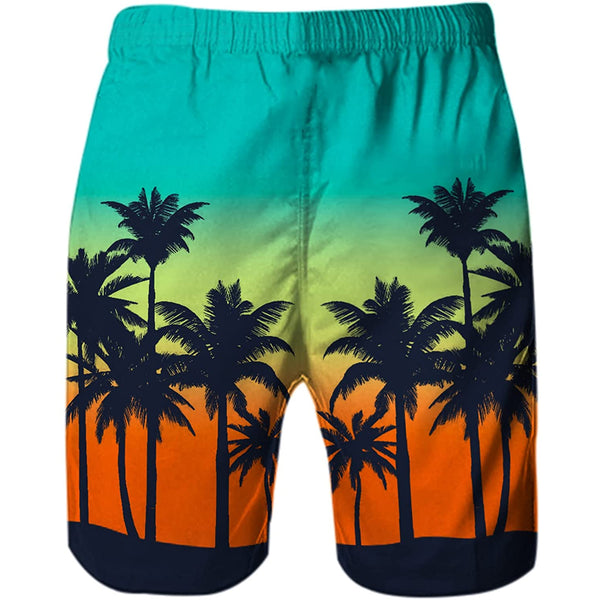 Hawaii Sunset Palm Tree Funny Swim Trunks