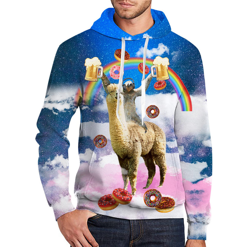 Beer Sloth Riding Llama Funny Hoodie