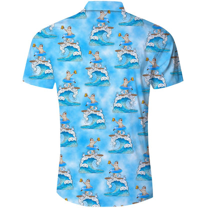 Bier DJ Surfende Kat Blauw Grappig Hawaiiaans Shirt