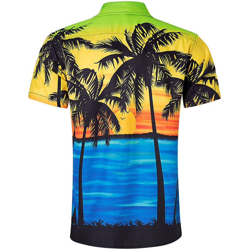 Yellow Sunset Palm Tree Funny Button Up Shirt