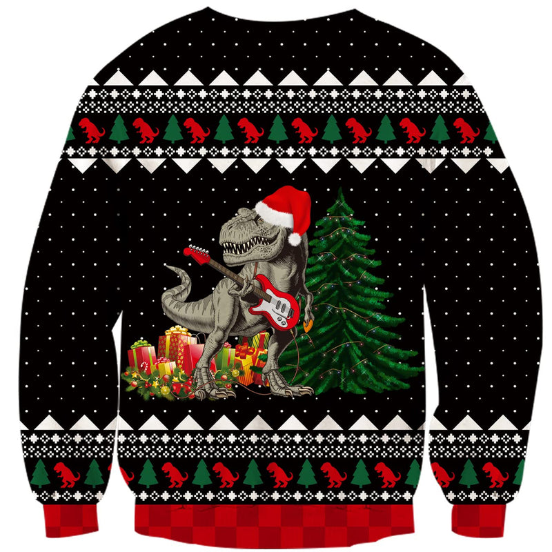 Music Dinosaur Black Ugly Christmas Sweater