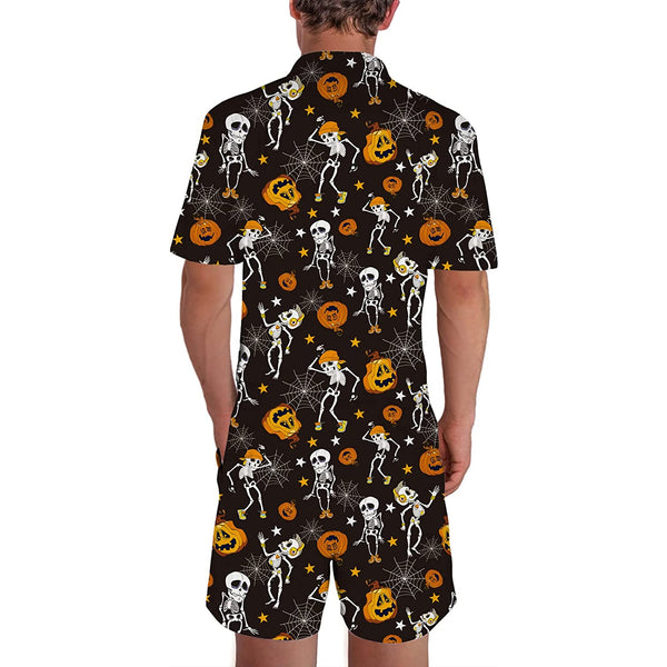 Halloween Skeleton Pumpkin Men Romper