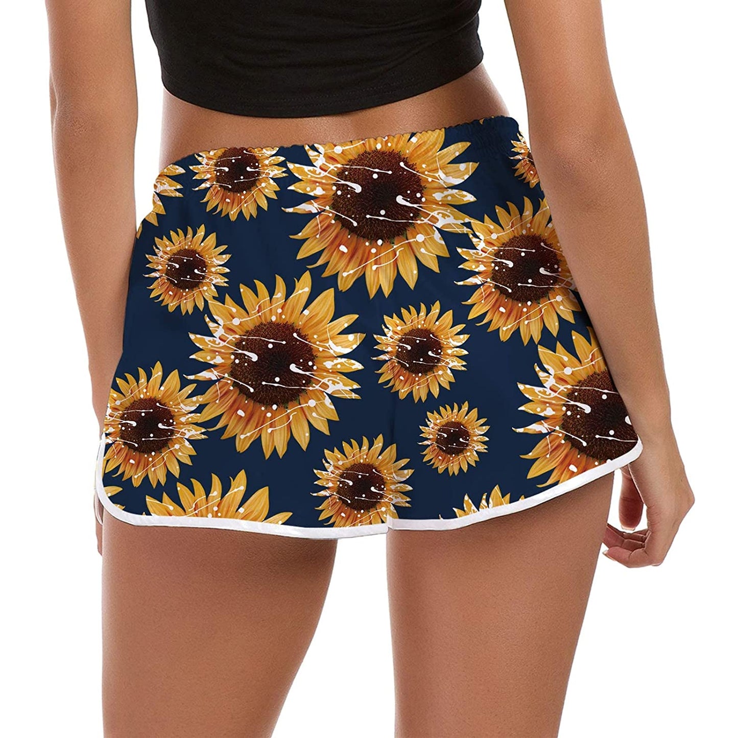 Lustige Boardshorts mit Sonnenblumenmotiv für Damen