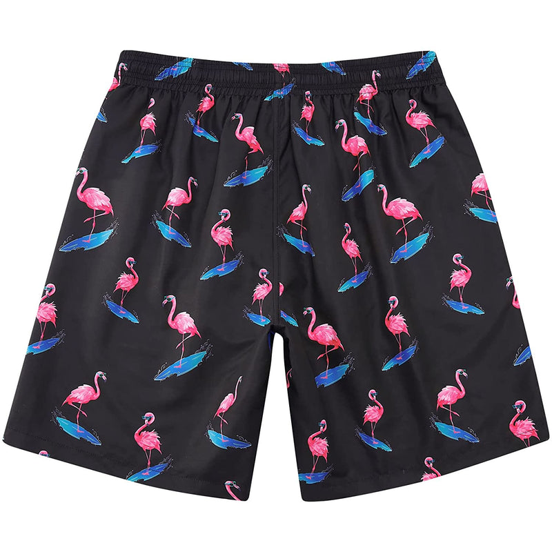 Surfing Flamingo Funny Swim Trunks