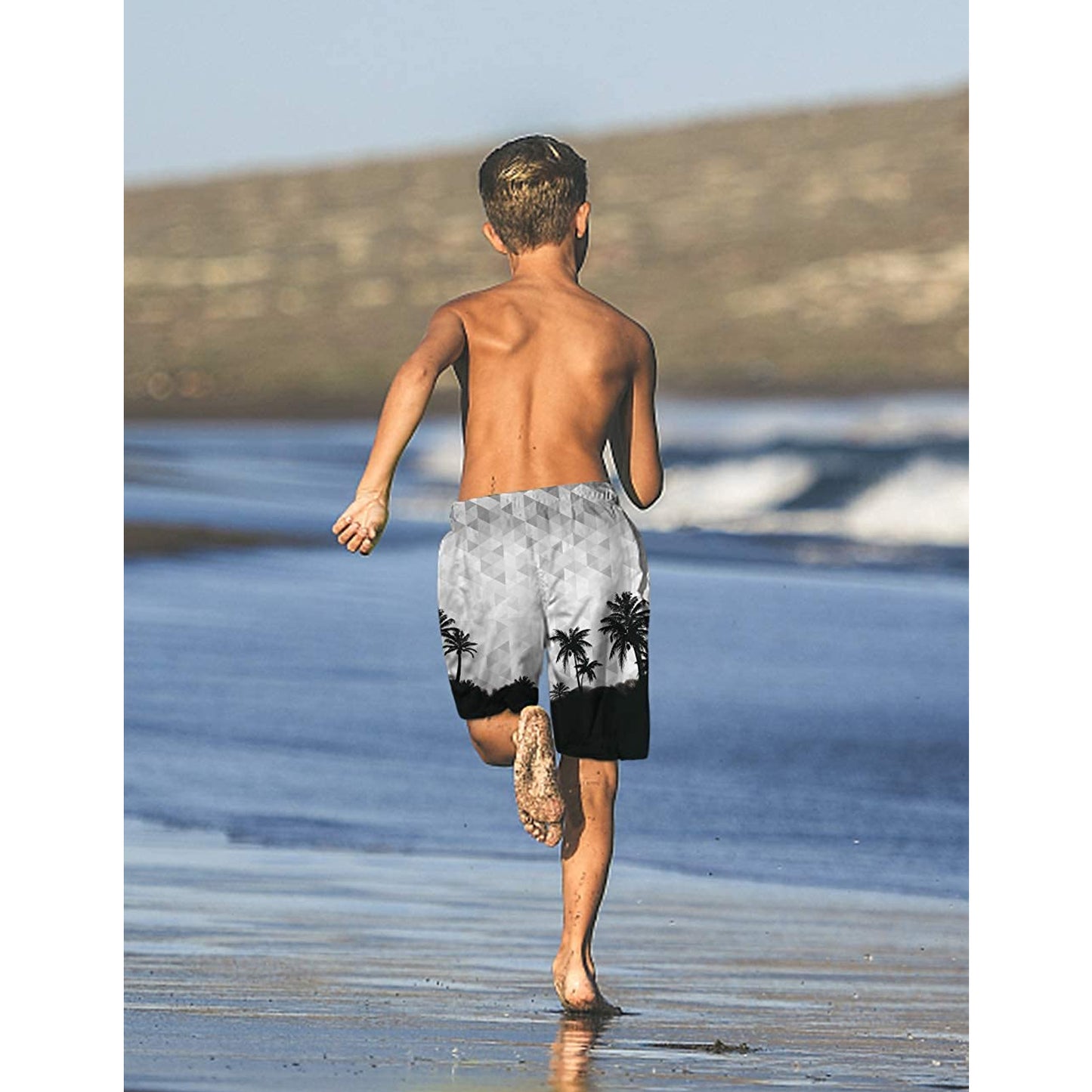Lustige Badehose für Jungen mit Palmen-Sonnenuntergang
