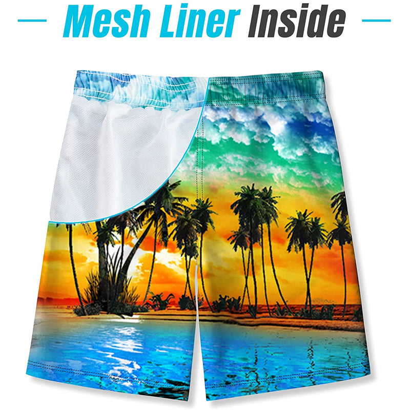 Hawaii Sunset Palm Tree Funny Boy Swim Trunk