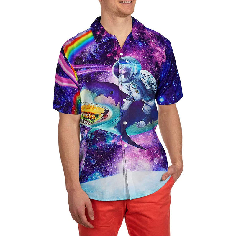 Astronaut Cat Riding Taco Shark Funny Hawaiian Shirt