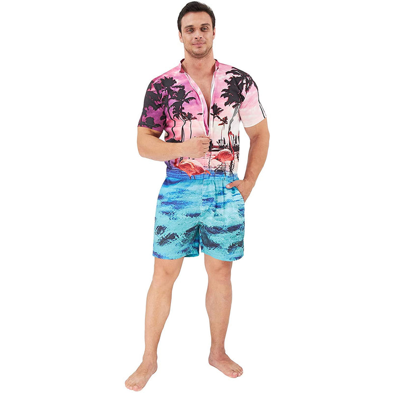 Sunset Palm Tree Flamingo Men Romper