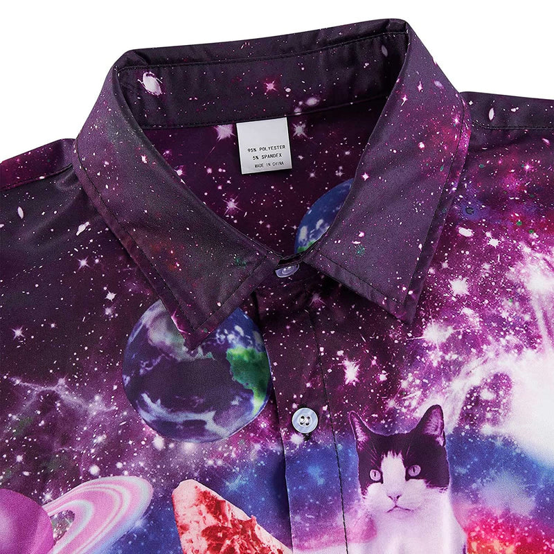 Space Pizza Cat Riding Donuts Llama Funny Hawaiian Shirt