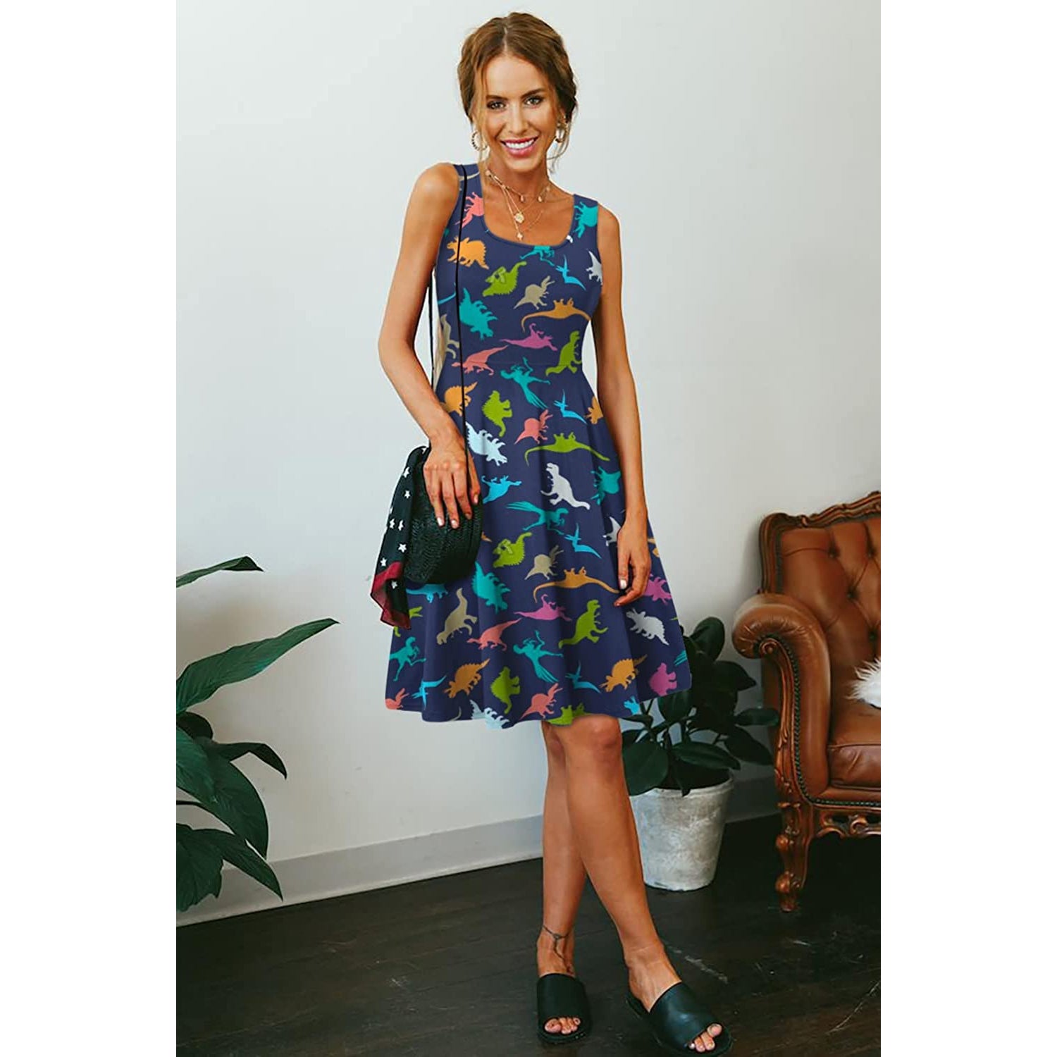 Navy Dinosaur Funny Dress for Women M Navy Dinosaur Funny Dress for Women M