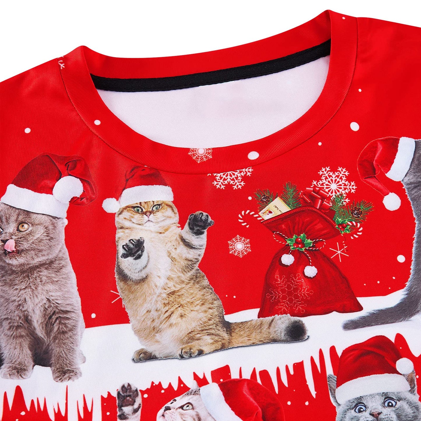 Hässlicher Weihnachtspullover mit Weihnachtsmann-Katzen
